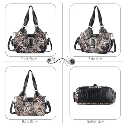 Angel Kiss Hobo Bags for Women Vegan Leather Purses and Handbags Ladies Chic Shoulder Bags Crossbody Purses with Metal Studs (Large, Brown/Black Leopard) thumbnail 4