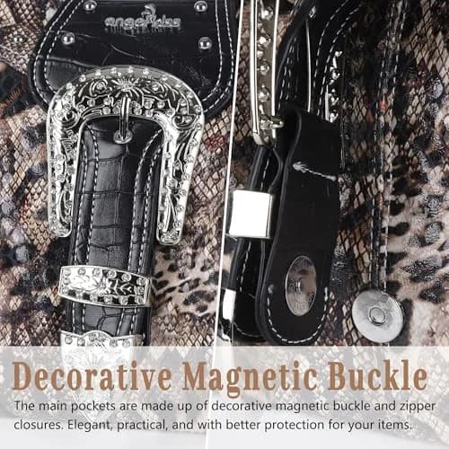 Angel Kiss Hobo Bags for Women Vegan Leather Purses and Handbags Ladies Chic Shoulder Bags Crossbody Purses with Metal Studs (Large, Brown/Black Leopard) thumbnail 8