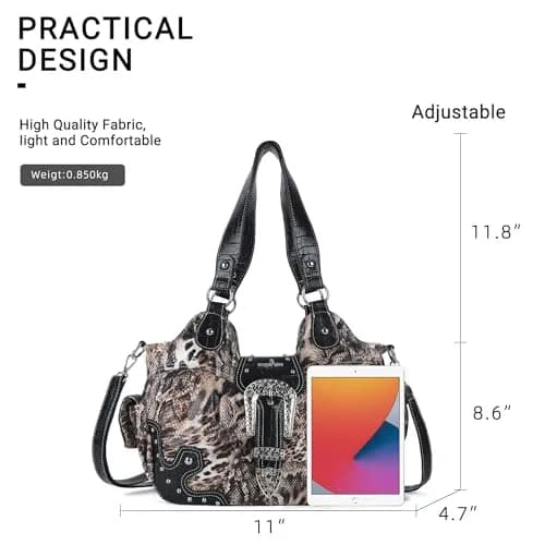 Angel Kiss Hobo Bags for Women Vegan Leather Purses and Handbags Ladies Chic Shoulder Bags Crossbody Purses with Metal Studs (Large, Brown/Black Leopard) thumbnail 3
