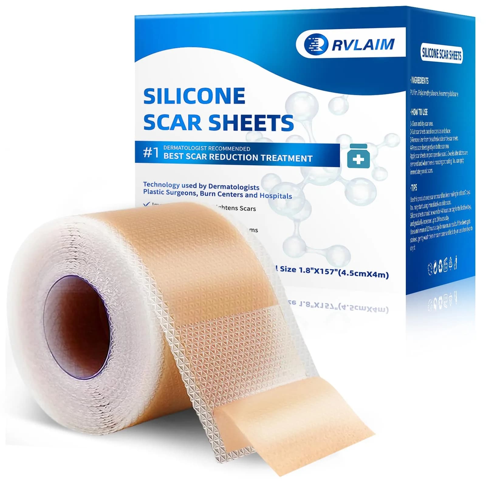 Rvlaim Silicone Scar Sheets 1.8” x 157” Roll | Medical-Grade, Reusable & Waterproof