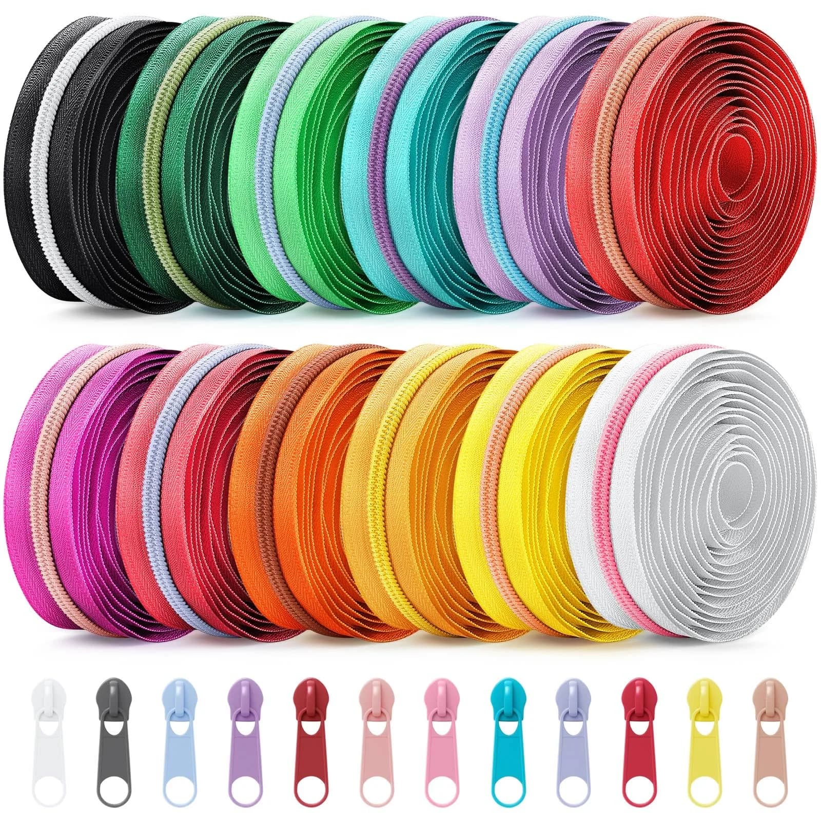 Solsew Nylon Zipper Roll, Rainbow Colors, 36 Yards | Easy Cut & Smooth Sliding — Bright Color