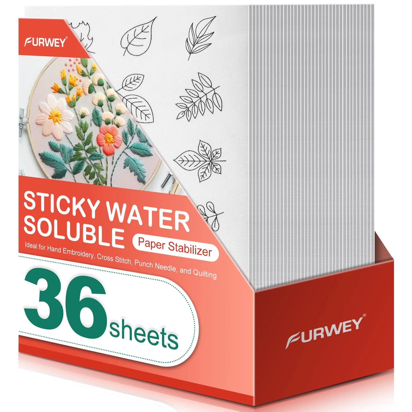 FURWEY Water Soluble Stabilizer for Embroidery,36PCS 8.5x11,Self Adhesive | Wash Away, Printable & Versatile