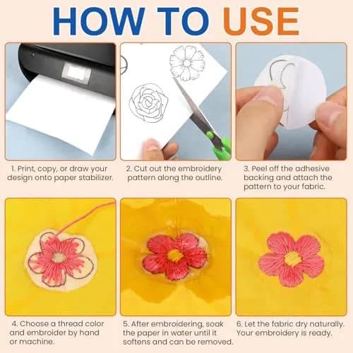 FURWEY Water Soluble Stabilizer for Embroidery,36PCS 8.5x11,Self Adhesive | Wash Away, Printable & Versatile thumbnail 5