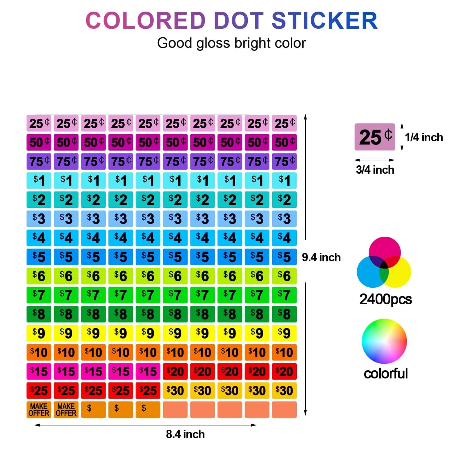 Darfukei Garage Sale Stickers 2400 PCS (1.9cm x 1.27cm) | Assorted Colors for Yard Sales & Retail - view 2
