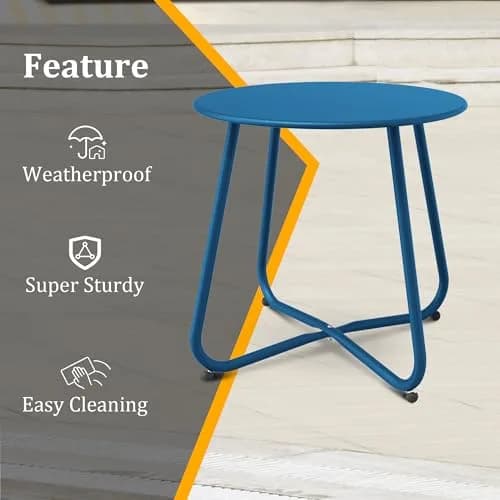 Yardgrace Peacock Blue Patio Side Table, 18" Weatherproof Steel Outdoor Indoor Side Table for Garden, Balcony, Pool & Tailgate thumbnail 6