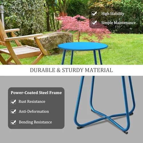 Yardgrace Peacock Blue Patio Side Table, 18" Weatherproof Steel Outdoor Indoor Side Table for Garden, Balcony, Pool & Tailgate thumbnail 9