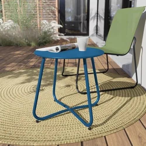 Yardgrace Peacock Blue Patio Side Table, 18" Weatherproof Steel Outdoor Indoor Side Table for Garden, Balcony, Pool & Tailgate thumbnail 2