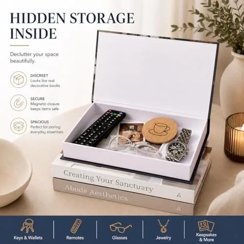 Array & Arrow Decorative Books for Home Decor, Set of 3 Faux Book Storage Boxes with Magnetic Closure, Hidden Storage for Remotes, Keepsakes, Coffee Table, Bookshelf, Living Room Decor thumbnail 2