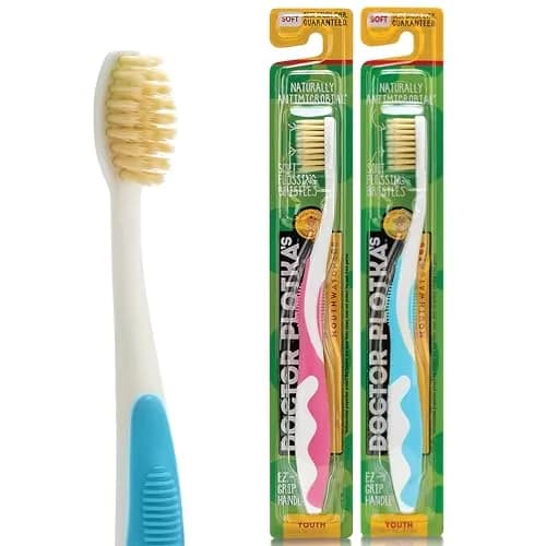 MOUTHWATCHERS Soft Flossing Manual Toothbrush for Kids, 2-Pack Pink/Blue | Dual-Layered Bristles for Deep Clean thumbnail 1
