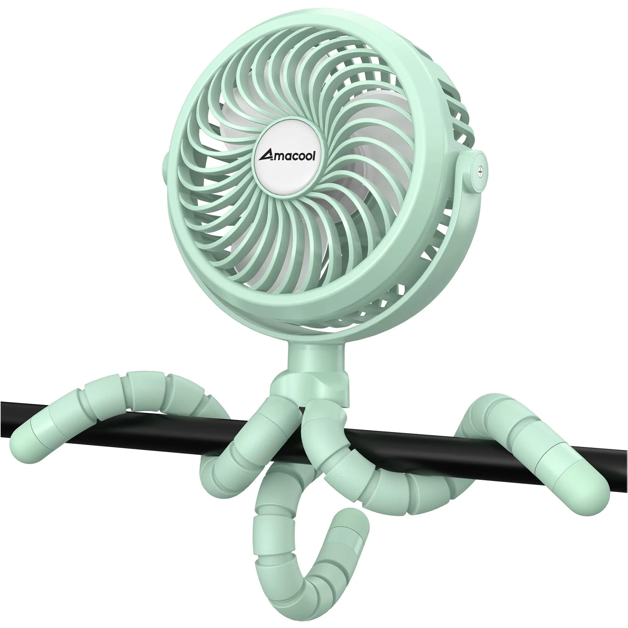 AMACOOL Battery Operated Stroller Fan, Portable Clip On Fan Rechargeable | 3 Speeds, 2600mAh Battery, LED Light - main product image