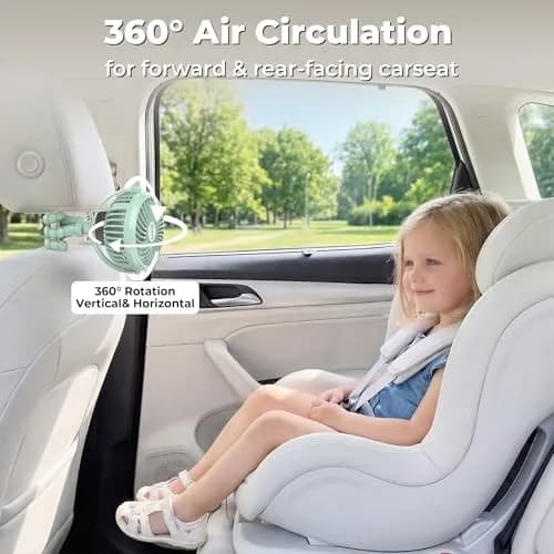 AMACOOL Battery Operated Stroller Fan, Portable Clip On Fan Rechargeable | 3 Speeds, 2600mAh Battery, LED Light thumbnail 5