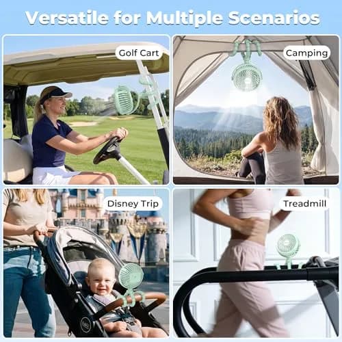 AMACOOL Battery Operated Stroller Fan, Portable Clip On Fan Rechargeable | 3 Speeds, 2600mAh Battery, LED Light thumbnail 8
