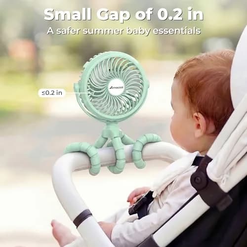 AMACOOL Battery Operated Stroller Fan, Portable Clip On Fan Rechargeable | 3 Speeds, 2600mAh Battery, LED Light thumbnail 2