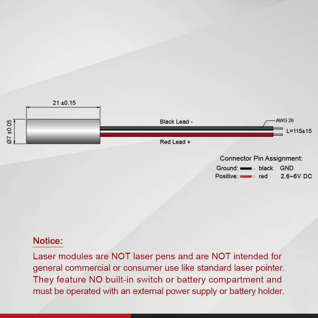 Quarton 780nm IR Dot Laser Module D7xL21mm (2.6-6 VDC) | Class 3R <3mW APC Driver - view 3