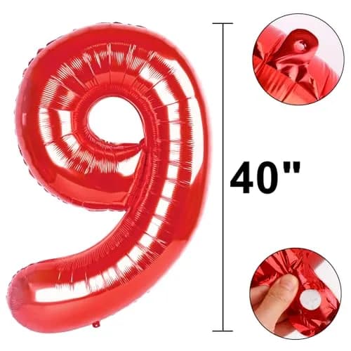 Kelfuoya Red Number 9 Balloon 40 Inch | Jumbo Helium Mylar Foil Digital Balloon for Birthday Party Decorations thumbnail 2