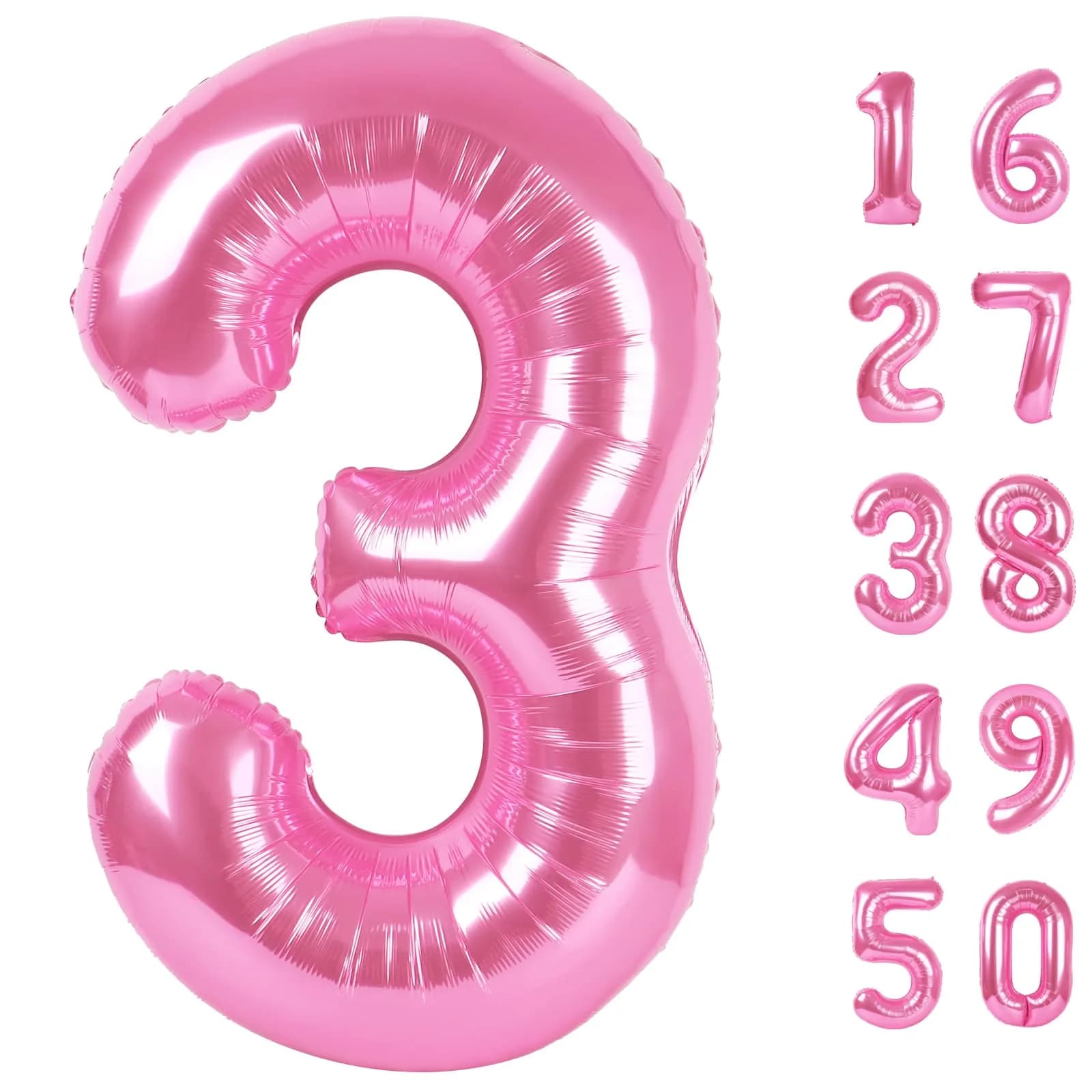 Kelfuoya Pink Number 3 Balloon 40 Inch | Reusable Foil Digital Helium Balloon