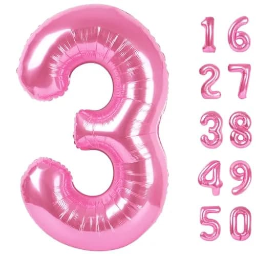 Kelfuoya Pink Number 3 Balloon 40 Inch | Reusable Foil Digital Helium Balloon thumbnail 1