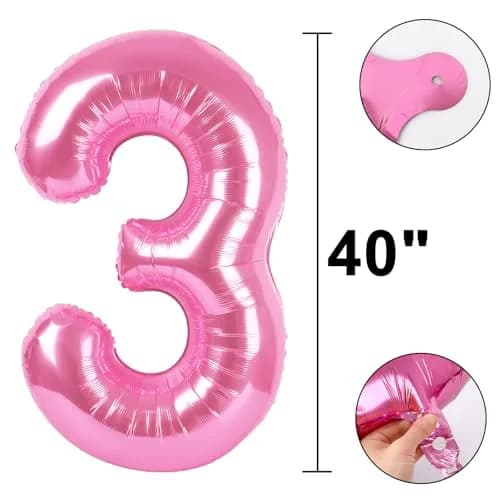Kelfuoya Pink Number 3 Balloon 40 Inch | Reusable Foil Digital Helium Balloon thumbnail 2