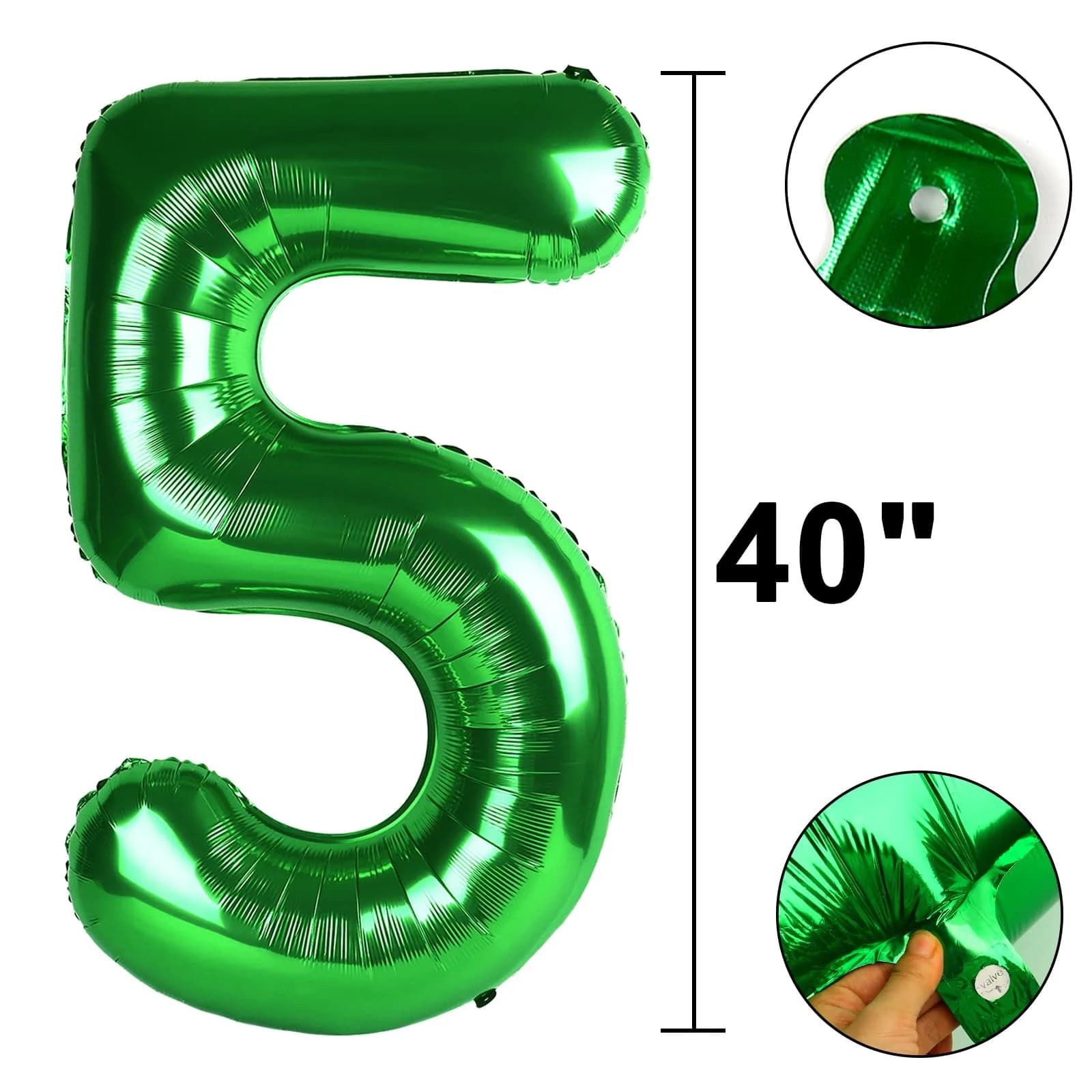 Kelfuoya Green Number 5 Balloon 40 Inch | Premium Mylar Foil for Birthday Parties - view 2