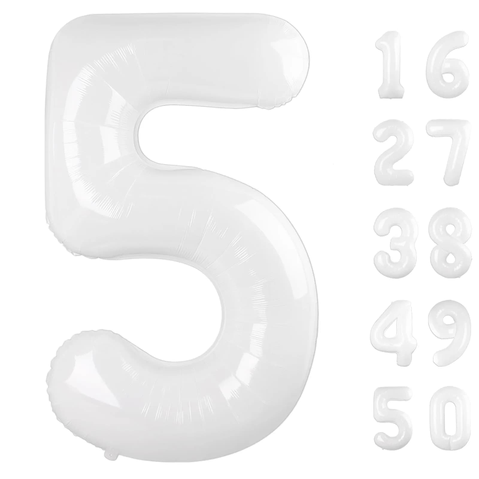Kelfuoya White Number 5 Balloon 40 Inch | Mylar Foil Digital Helium Balloon for Parties - main product image