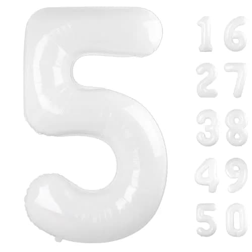 Kelfuoya White Number 5 Balloon 40 Inch | Mylar Foil Digital Helium Balloon for Parties thumbnail 1