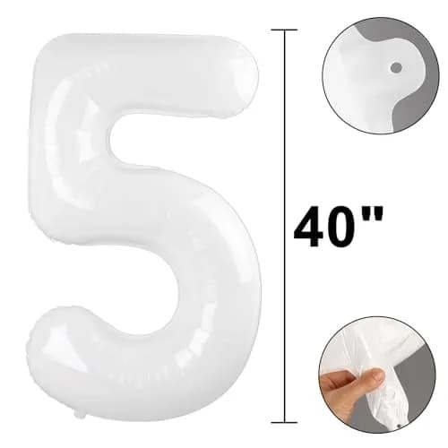 Kelfuoya White Number 5 Balloon 40 Inch | Mylar Foil Digital Helium Balloon for Parties thumbnail 2