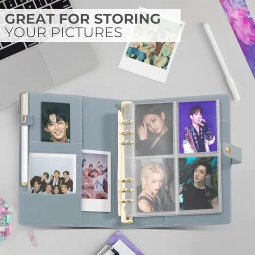 ZICOTO A5 Binder with 6 Golden Rings | Refillable Organizer with Pockets, Blue thumbnail 7