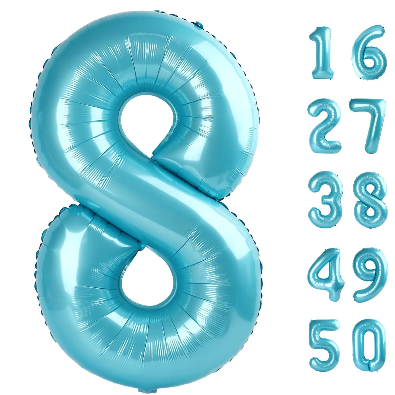 Kelfuoya Light Blue Number 8 Balloon 40 Inch | Mylar Foil Jumbo Helium Balloon for Parties — Light Blue
