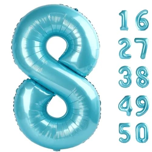 Kelfuoya Light Blue Number 8 Balloon 40 Inch | Mylar Foil Jumbo Helium Balloon for Parties thumbnail 1