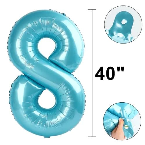 Kelfuoya Light Blue Number 8 Balloon 40 Inch | Mylar Foil Jumbo Helium Balloon for Parties thumbnail 2