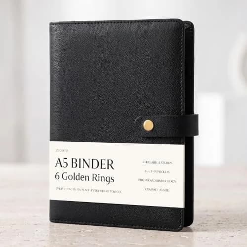 ZICOTO Aesthetic A5 Binder with 6 Golden Rings | Refillable Organizer for Notes & Cards thumbnail 1
