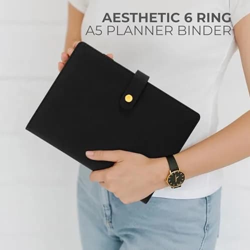 ZICOTO Aesthetic A5 Binder with 6 Golden Rings | Refillable Organizer for Notes & Cards thumbnail 3