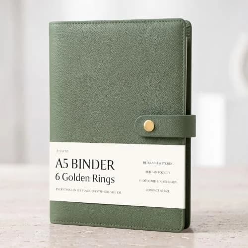 ZICOTO A5 Ring Binder with 6 Golden Rings | Refillable Organizer with Pockets (70-120 chars) thumbnail 1