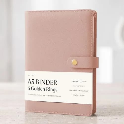 ZICOTO Aesthetic A5 Binder with 6 Golden Rings | Refillable Organizer with Pockets (70-120 chars) thumbnail 1