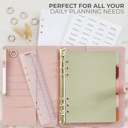 ZICOTO Aesthetic A5 Binder with 6 Golden Rings | Refillable Organizer with Pockets (70-120 chars) thumbnail 4