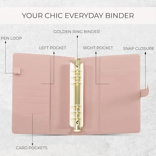 ZICOTO Aesthetic A5 Binder with 6 Golden Rings | Refillable Organizer with Pockets (70-120 chars) thumbnail 5