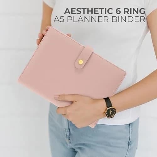 ZICOTO Aesthetic A5 Binder with 6 Golden Rings | Refillable Organizer with Pockets (70-120 chars) thumbnail 3