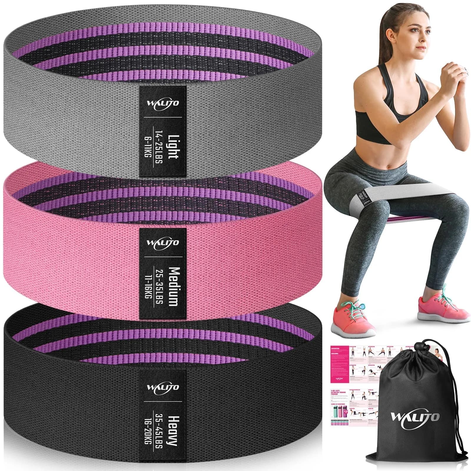 WALITO Fabric Resistance Bands for Glutes & Legs | Durable, Non-Slip Workout Bands for Women & Men