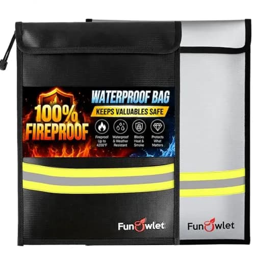FunOwlet Fireproof Waterproof Money Document Bag, 15" x 11" | Fire & Water Resistant Organizer thumbnail 1