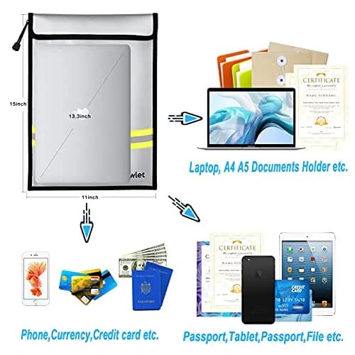 FunOwlet Fireproof Waterproof Money Document Bag, 15" x 11" | Fire & Water Resistant Organizer thumbnail 3
