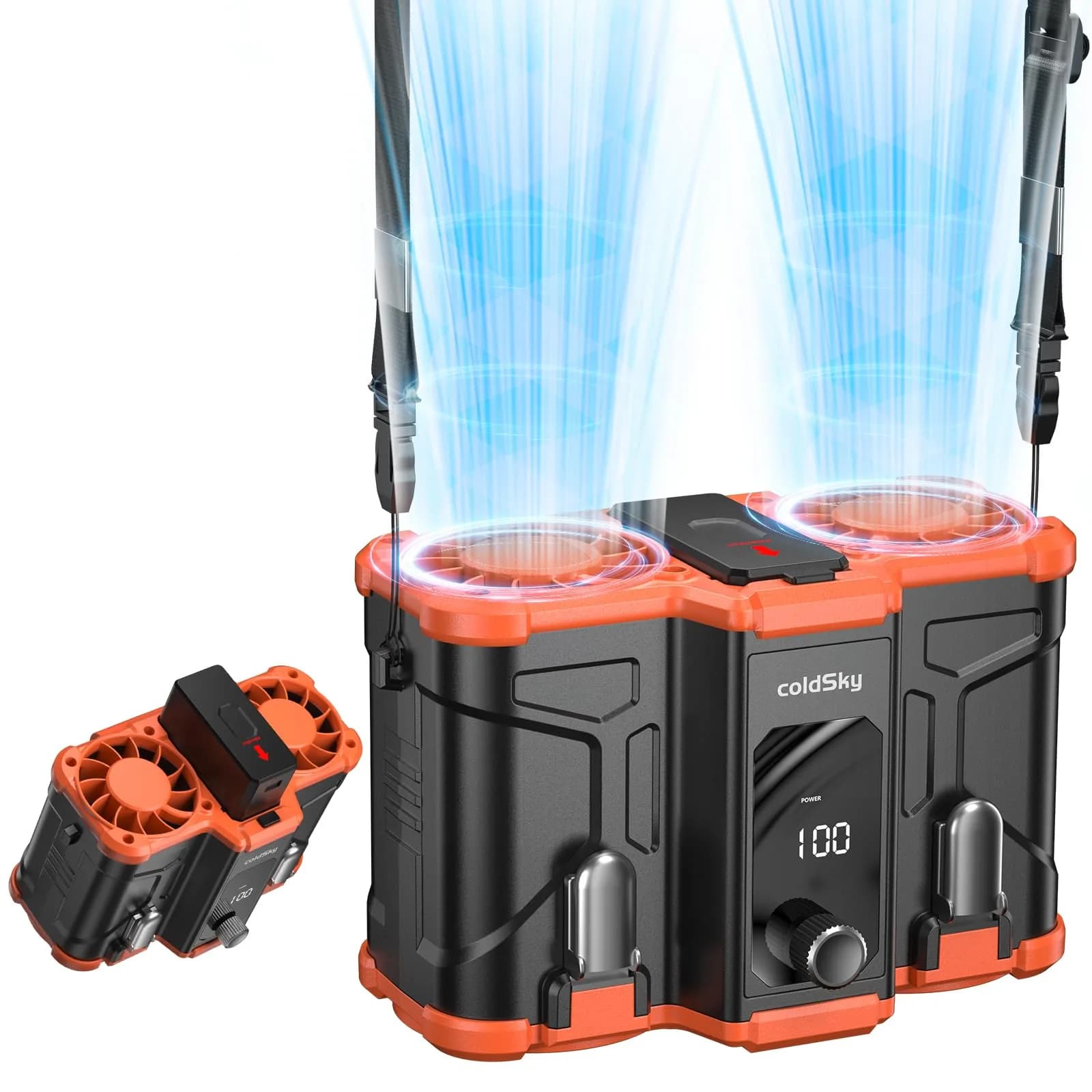 coldSky Waist Fan Large Orange | 18mph Dual-Motor Clip-on Fan with 10,000mAh Battery - main product image