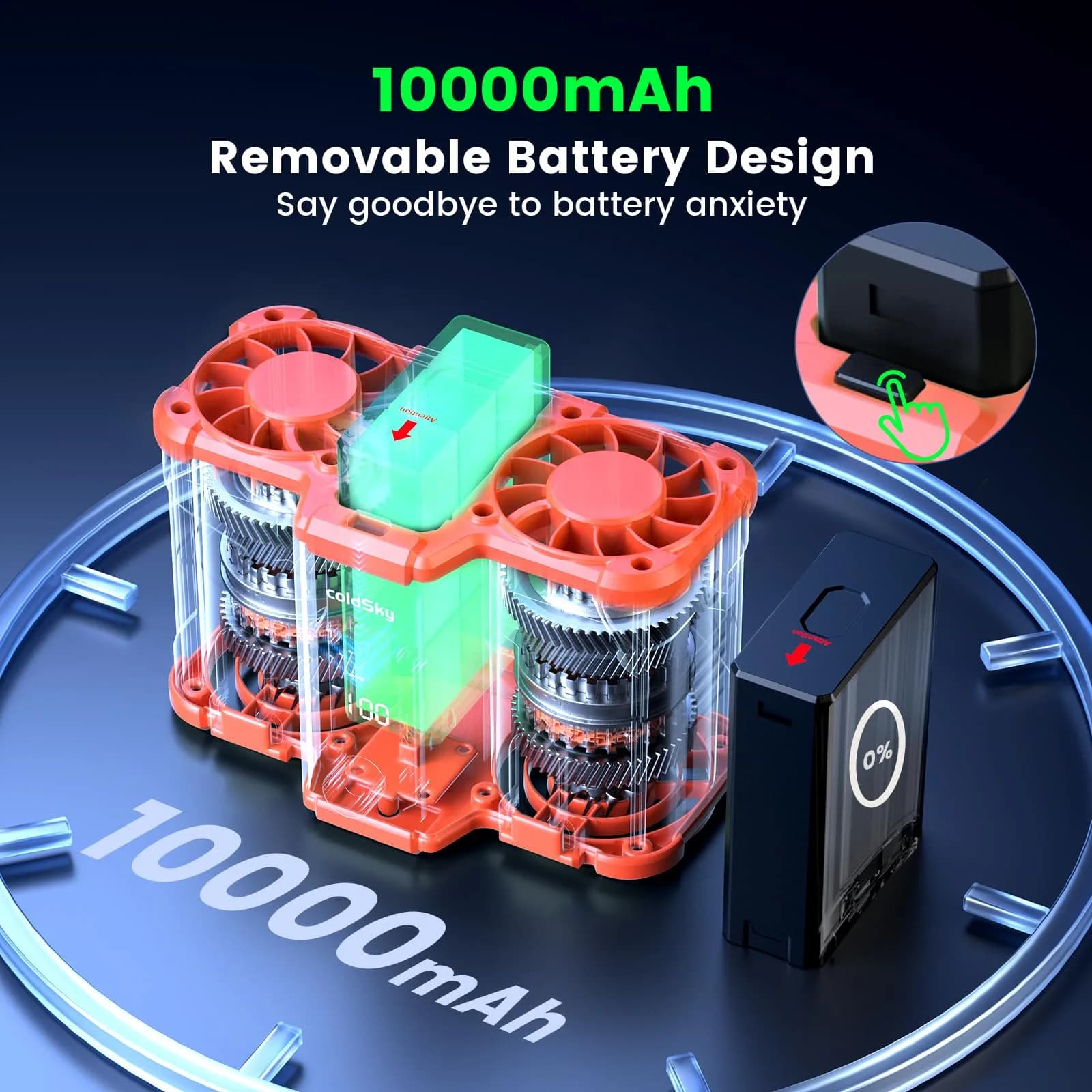 coldSky Waist Fan Large Orange | 18mph Dual-Motor Clip-on Fan with 10,000mAh Battery - view 4