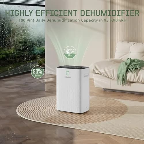 HOGARLABS 100 Pint Dehumidifier for Basement & Bedroom | Covers 6000 Sq.Ft, Auto Humidity Control, Quiet Home & Garage Use thumbnail 2