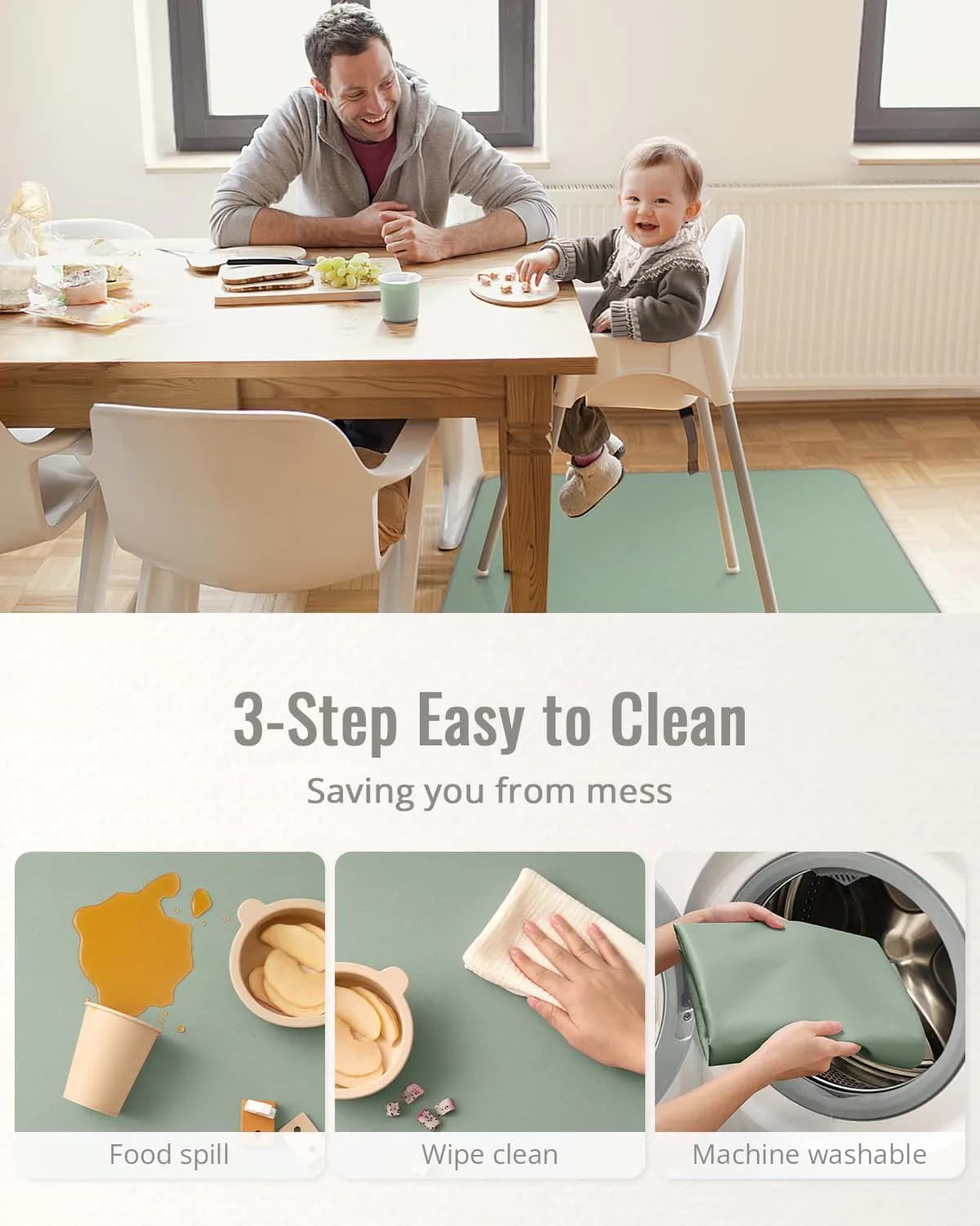 Blissful Diary Baby Splat Mat 128cm x 128cm (50.4 x 50.4 Inch) | Waterproof Floor Protector for High Chairs & Playtime - view 5