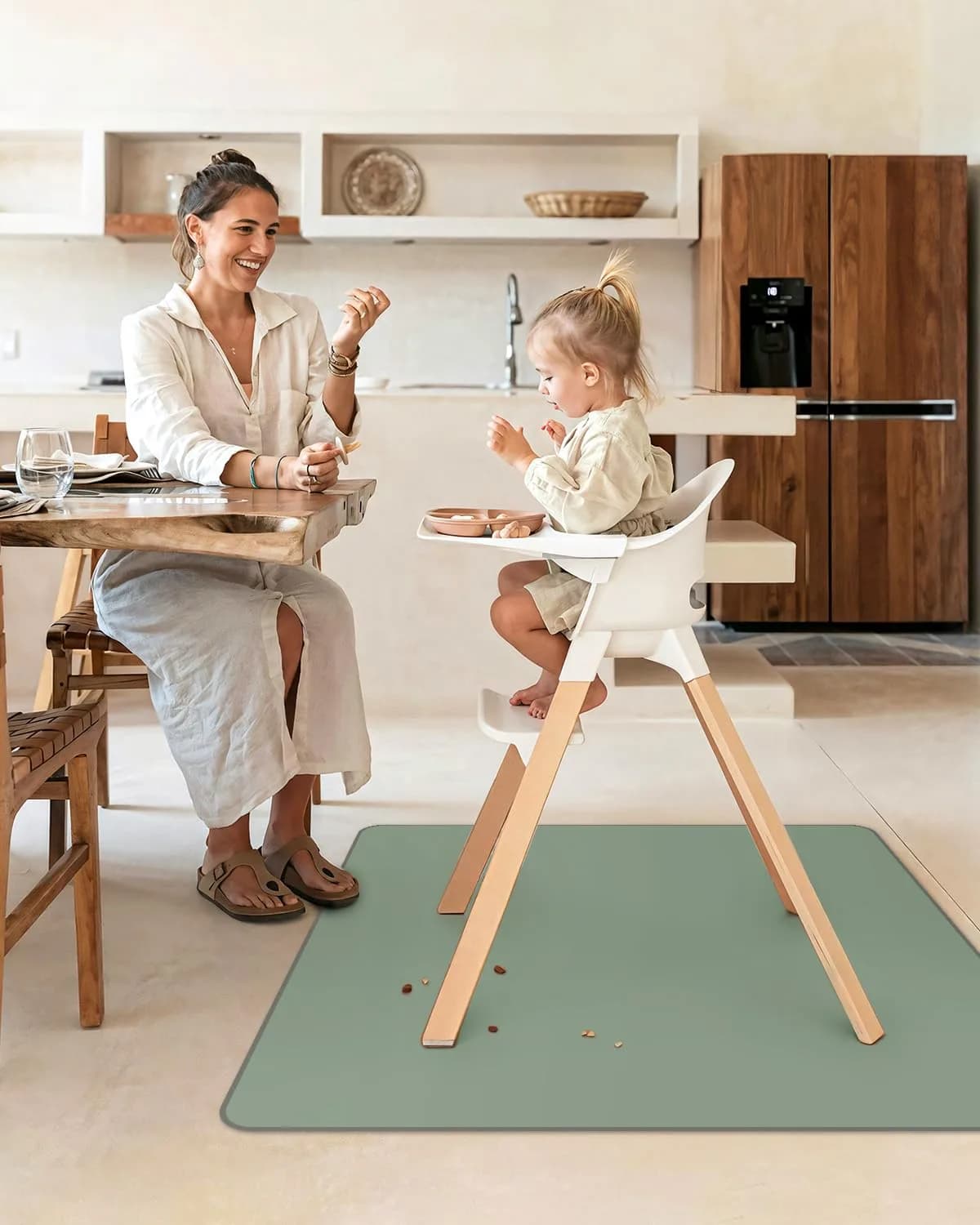 Blissful Diary Sage Green Baby Splat Mat 128cm | Easy Clean Waterproof Floor Protector - view 4