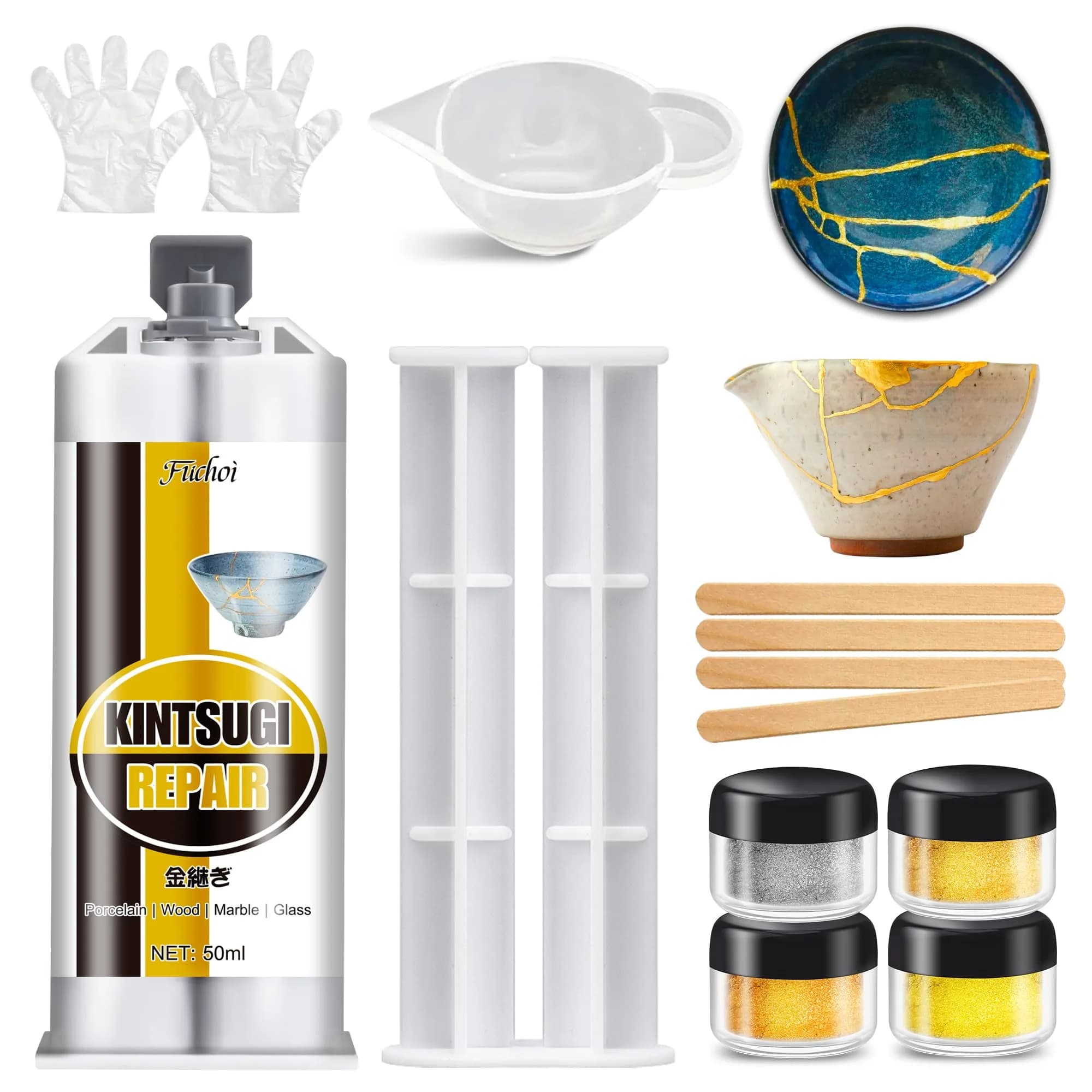 Fuchoi Kintsugi Repair Kit Gold & Silver | Food Safe Ceramic Glue for Broken Pottery, 50ml - main product image