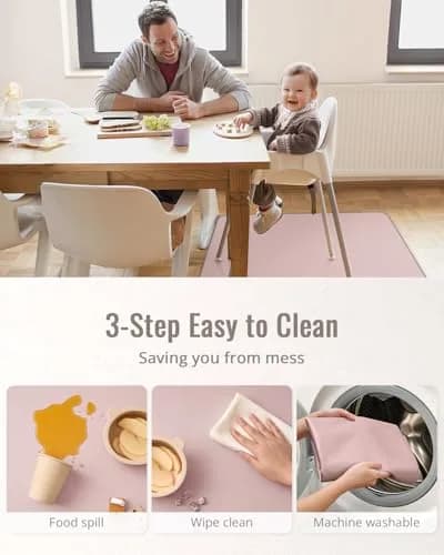 Blissful Diary Baby Splat Mat Blush Pink 128cm x 128cm (50.4 x 50.4 Inch) | Wipeable & Waterproof Floor Protector thumbnail 5