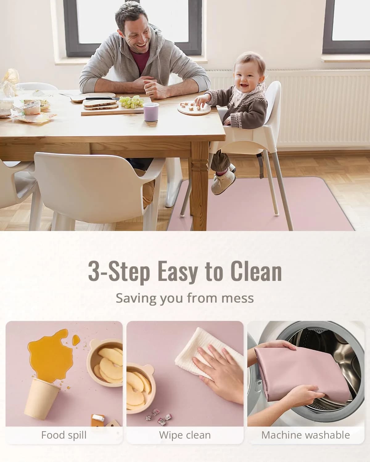 Blissful Diary Baby Splat Mat Blush Pink 128cm x 128cm (50.4 x 50.4 Inch) | Wipeable & Waterproof Floor Protector - view 5