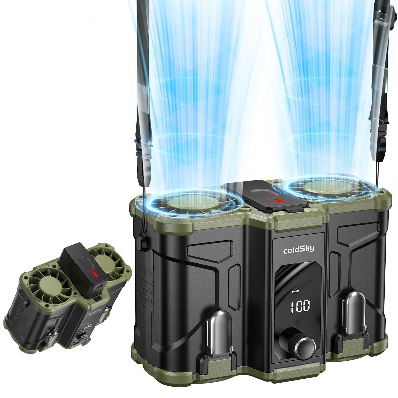 coldSky Waist Fan with Dual Motors & 10,000mAh Battery | 18mph Max Speed, 154 Speed Settings, Green