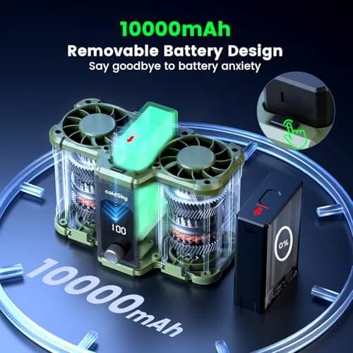 coldSky Waist Fan with Dual Motors & 10,000mAh Battery | 18mph Max Speed, 154 Speed Settings, Green thumbnail 4